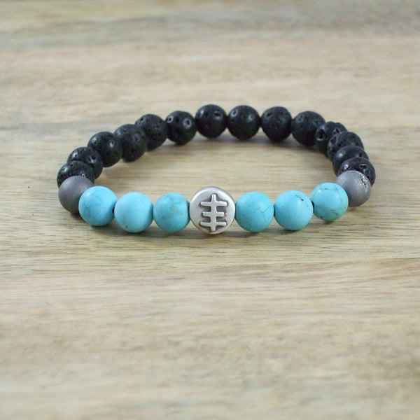 Solid Sterling Silver Psychic Cross #23 - Gemstone and Lava Bead Diffuser Bracelet