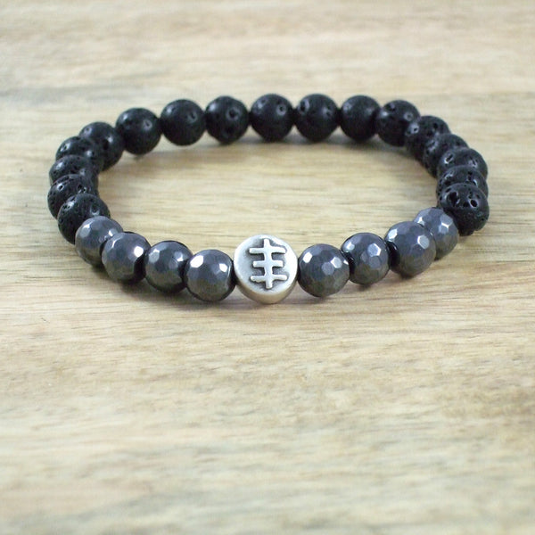 Solid Sterling Silver Psychic Cross #23 - Gemstone and Lava Bead Diffuser Bracelet