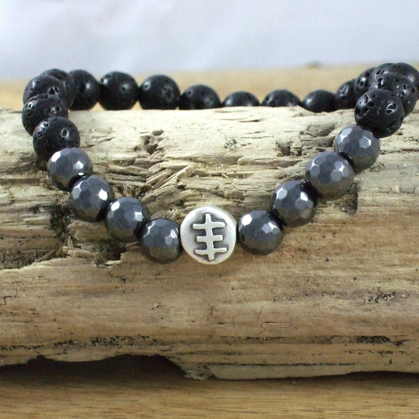 Solid Sterling Silver Psychic Cross #23 - Gemstone and Lava Bead Diffuser Bracelet