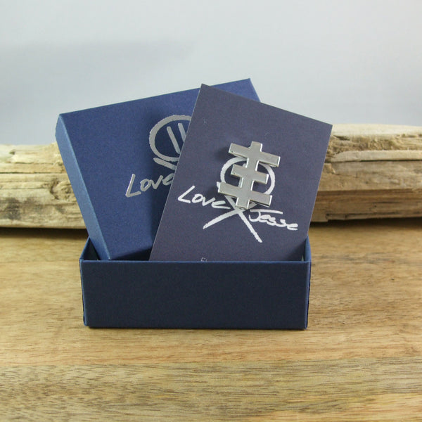 Psychic Cross Pin in Recycled Sterling Silver - S/HE IS HER/E