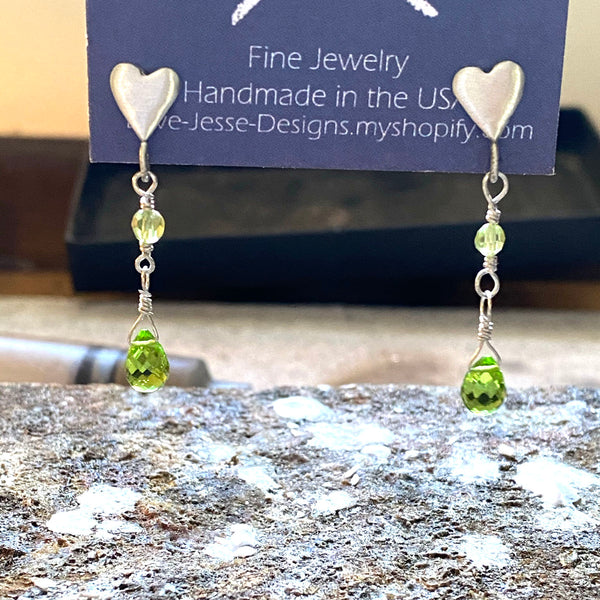 Sweet Sweet Heart Earrings with Genuine Gemstone in Recycled Sterling Silver