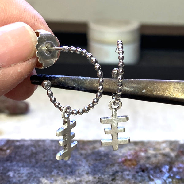 Psychic Cross Hanging Earring In Recycled Sterling Silver