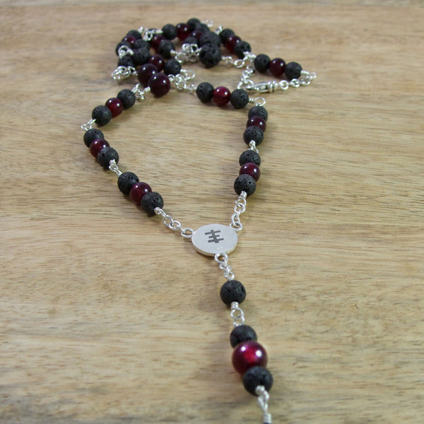 Psychic Cross Rosary Style Necklace in Recycled Sterling Silver with Genuine Gemstone Beads