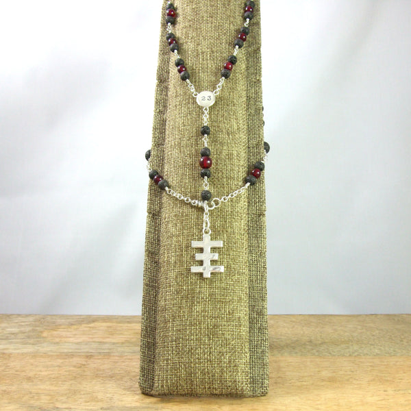 Psychic Cross Rosary Style Necklace in Recycled Sterling Silver with Genuine Gemstone Beads