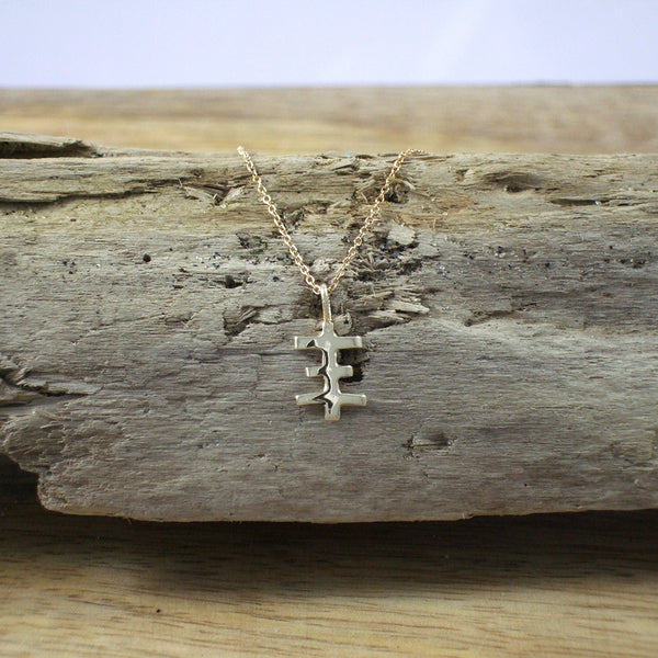 TINY PSYCHIC CROSS PENDANT CAST IN RECYCLED 14K GOLD