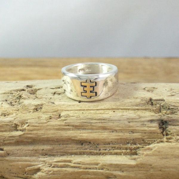 14K Yellow Gold and Sterling Silver Psychic Cross Ring