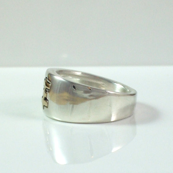 14K Yellow Gold and Sterling Silver Psychic Cross Ring