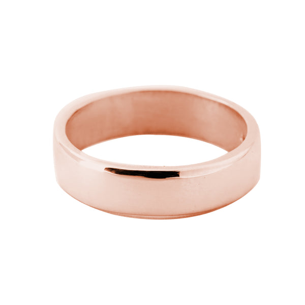 Wedding band cast in recycled rose gold, approximately 6mm wide