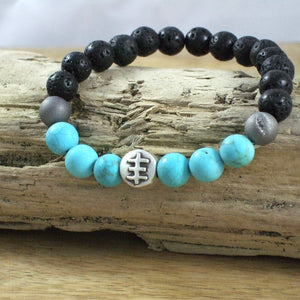 Solid Sterling Silver Psychic Cross #23 - Gemstone and Lava Bead Diffuser Bracelet