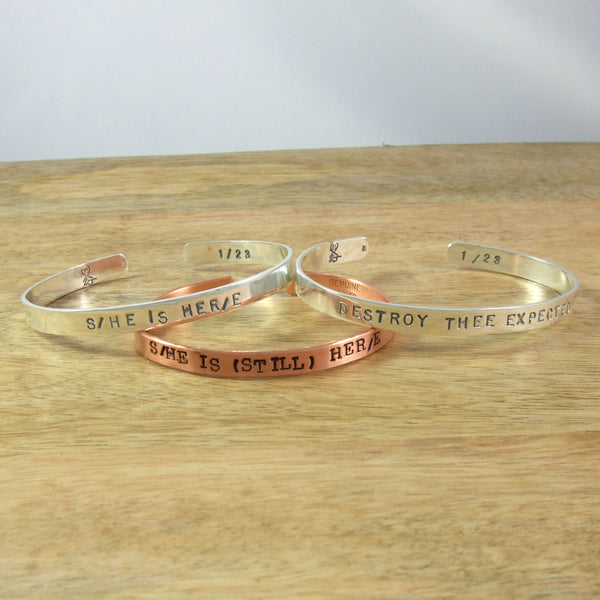 S/HE IS HER/E limited edition of 23 Hand Stamped Cuff Bracelet in Recycled Sterling Silver