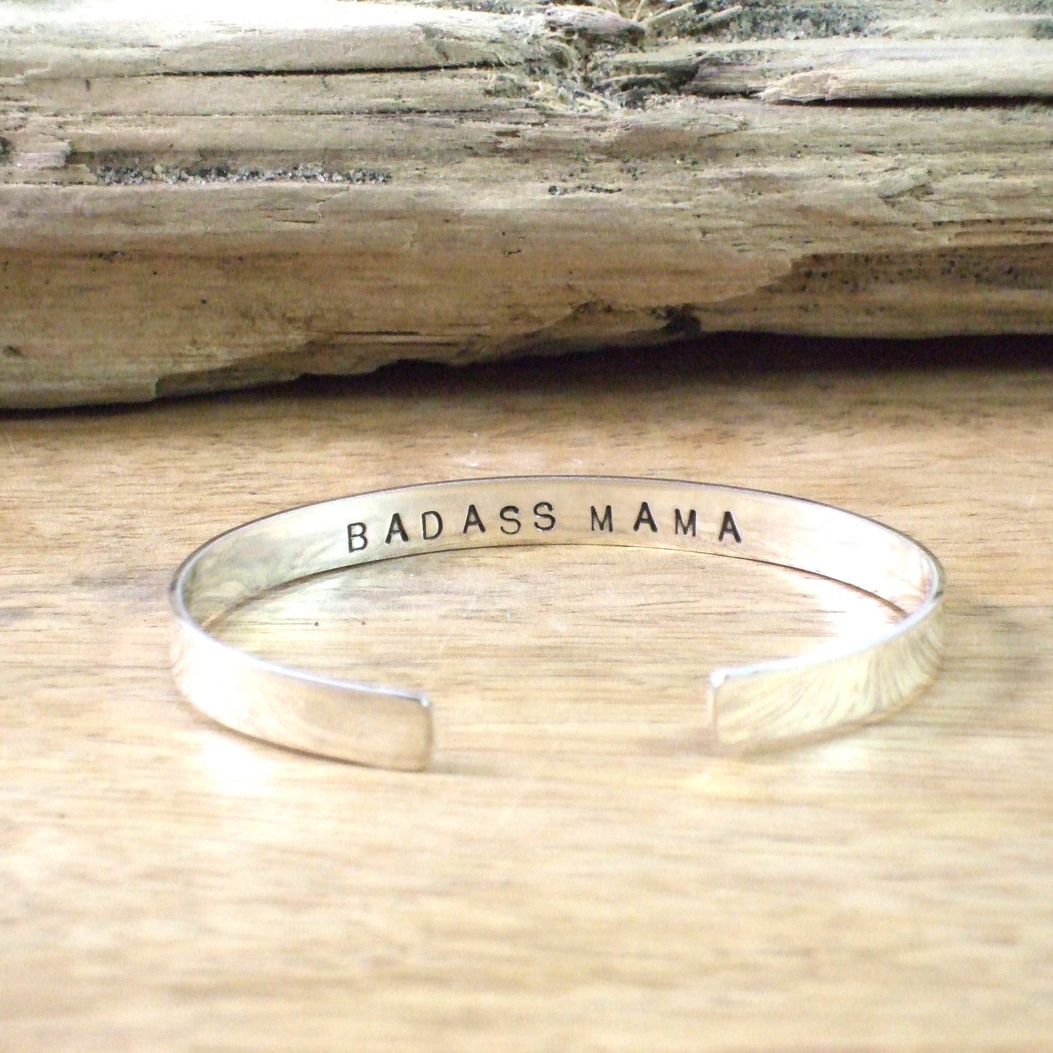 BADASS MAMA hand stamped recycled sterling silver cuff bracelet