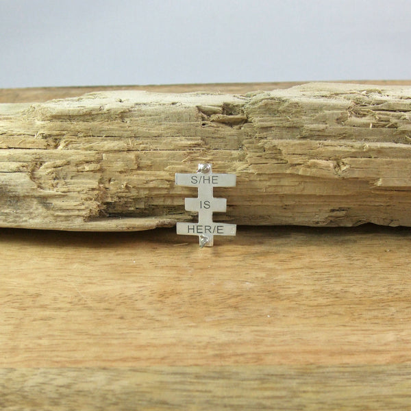 Psychic Cross Pin in Recycled Sterling Silver - S/HE IS HER/E