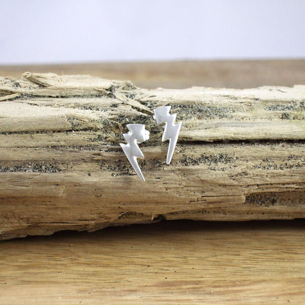 Recycled Sterling Silver Lightning Bolt Post and Nut earrings