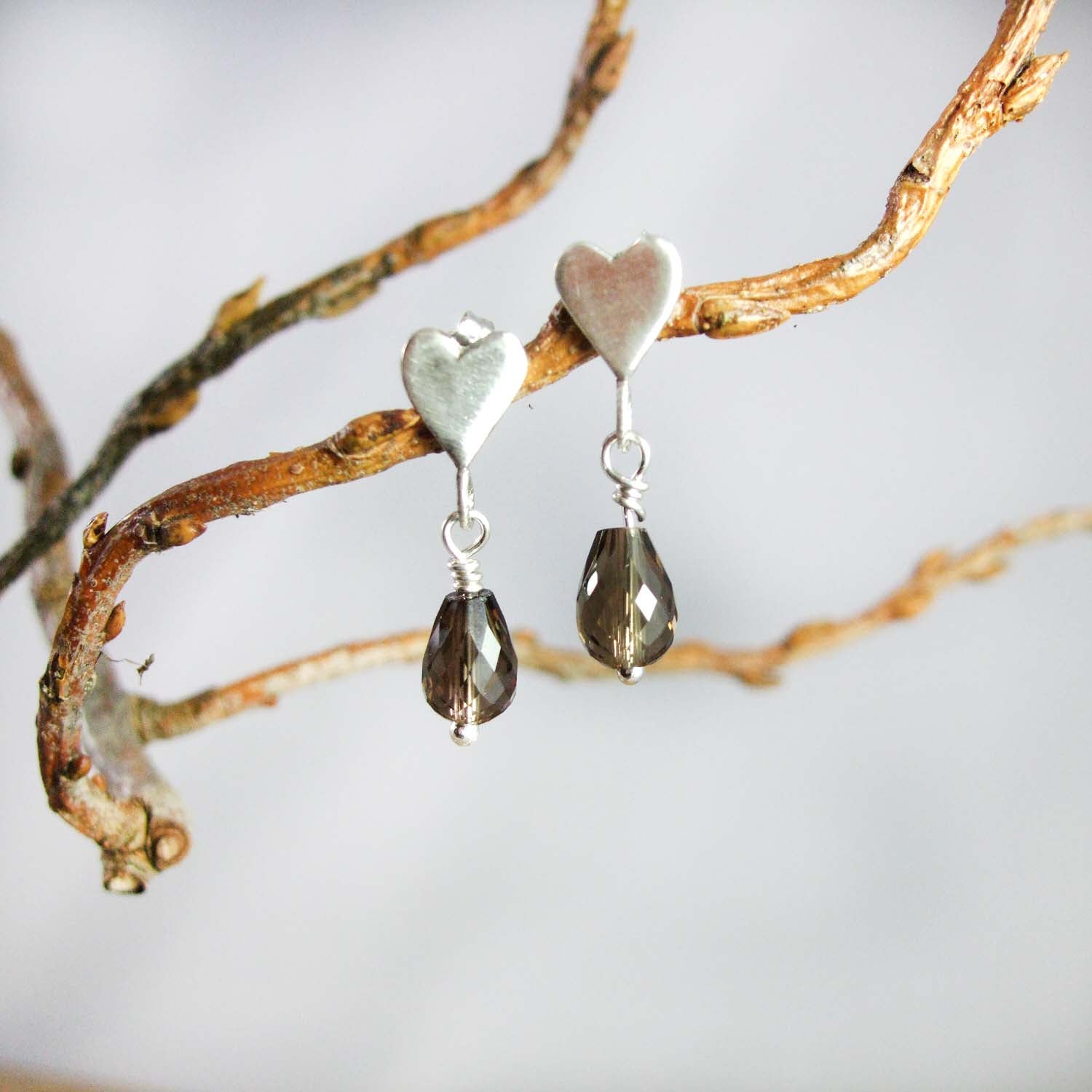 Sweet Sweet Heart Earrings with Genuine Gemstone in Recycled Sterling Silver