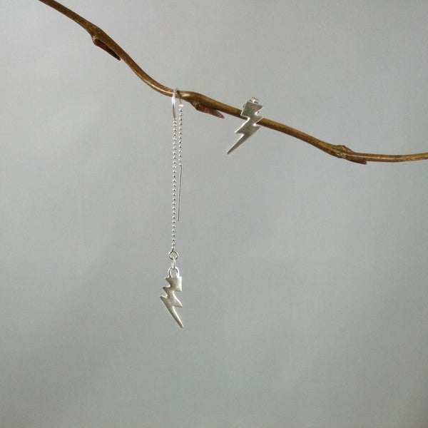High Low Lightening Bolt Earrings in Recycled Sterling Silver