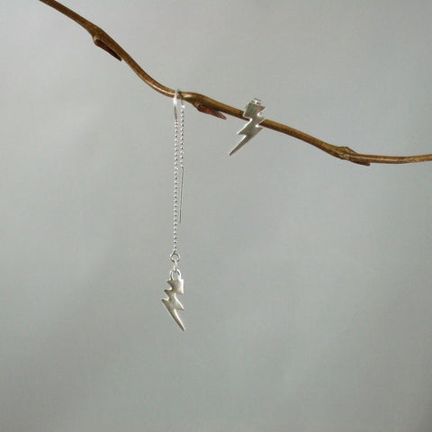 High Low Lightening Bolt Earrings in Recycled Sterling Silver