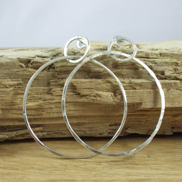 Entwined Large Sterling Silver 2-Circle Hammered Wire Earrings