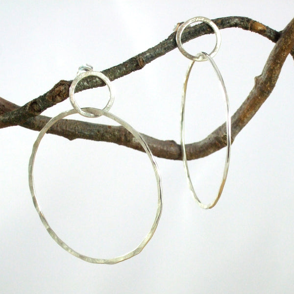 Entwined Large Sterling Silver 2-Circle Hammered Wire Earrings