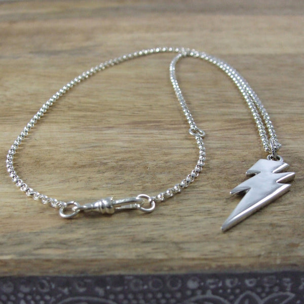 Sterling Silver Large Lightning Bolt Necklace