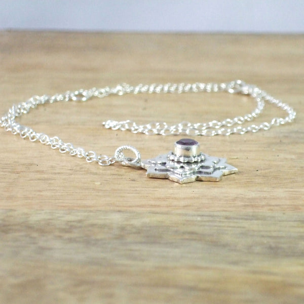 Lotus Flower Necklace in Recycled Sterling Silver Set with 6mm Genuine Gemstone