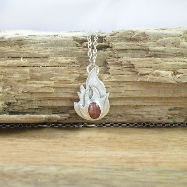 Flame Necklace in Recycled Sterling Silver Set with 8x6mm Sunstone