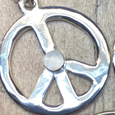 Peace Sign Necklace with Genuine Gemstone in Recycled Sterling SIlver