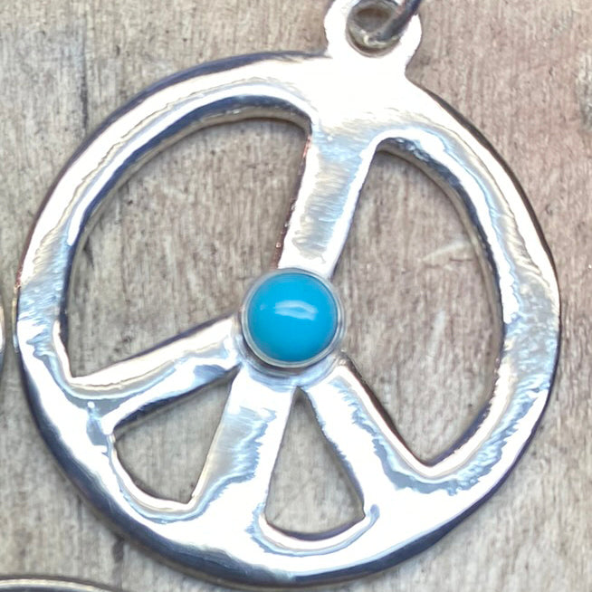 Peace Sign Necklace with Genuine Gemstone in Recycled Sterling SIlver