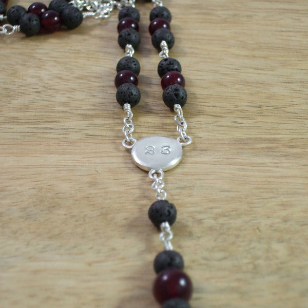 Psychic Cross Rosary Style Necklace in Recycled Sterling Silver with Genuine Gemstone Beads