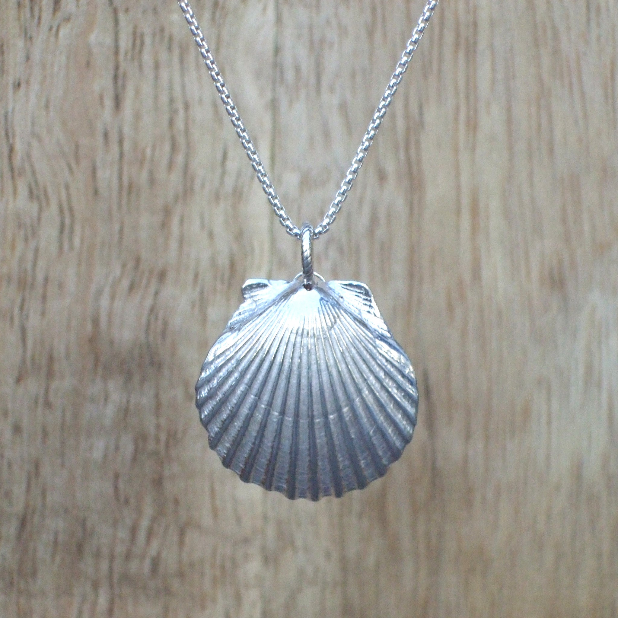 Sterling Silver Scallop Shell Necklace with Turquoise and Pearl