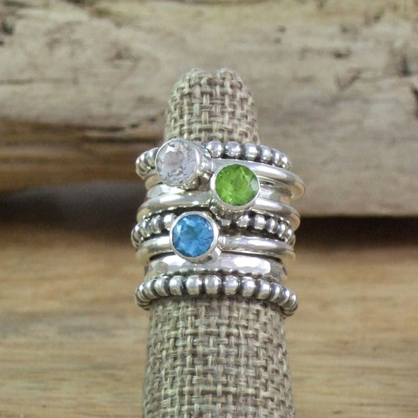 Modern Stacking Ring with 6mm Round Semi-Precious Stone in Recycled Sterling Silver