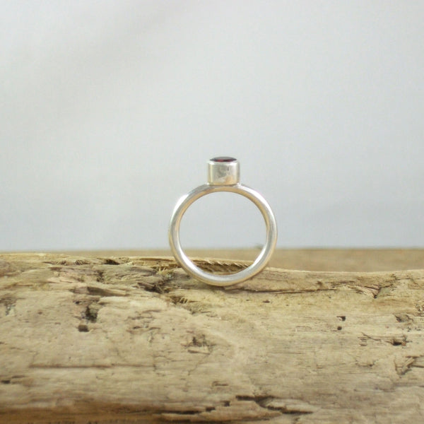Modern Stacking Ring with 6mm Round Semi-Precious Stone in Recycled Sterling Silver