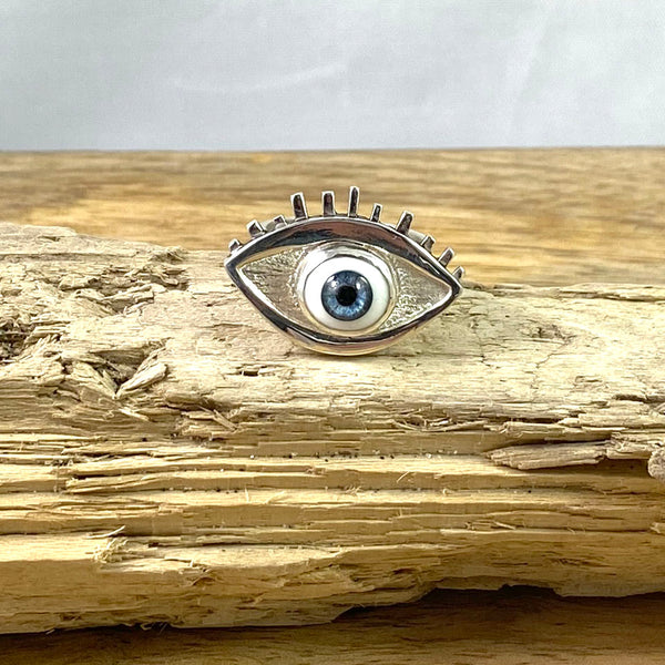 Eye Ring set with Glass Eye in Recycled Sterling Silver
