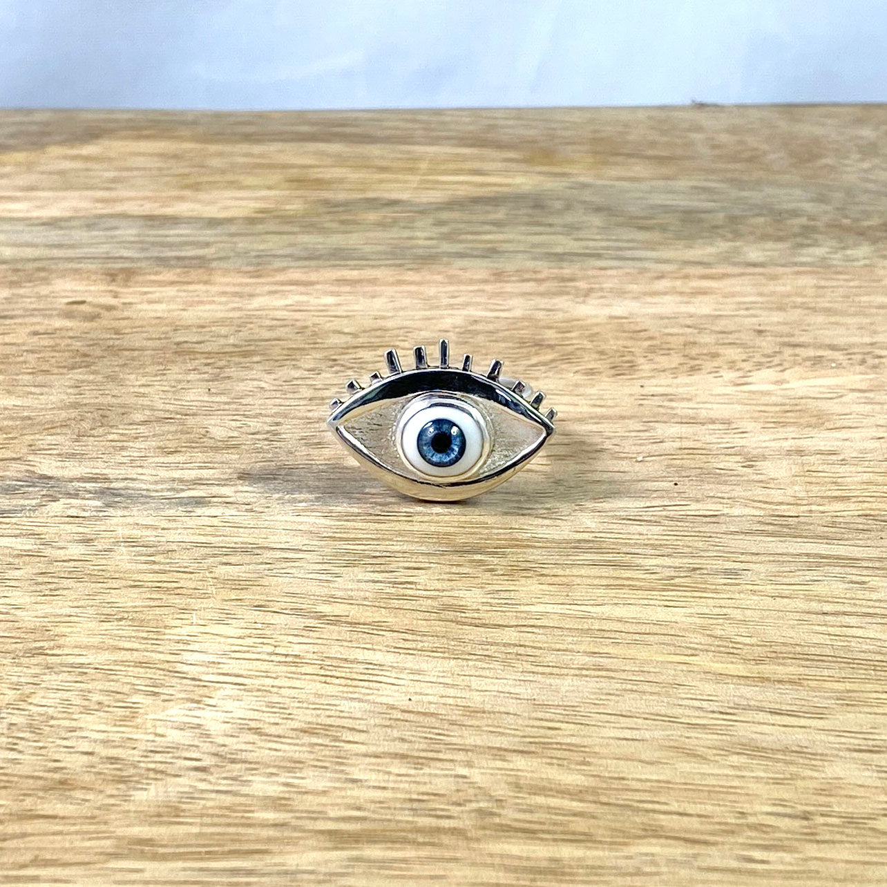 Eye Ring set with Glass Eye in Recycled Sterling Silver