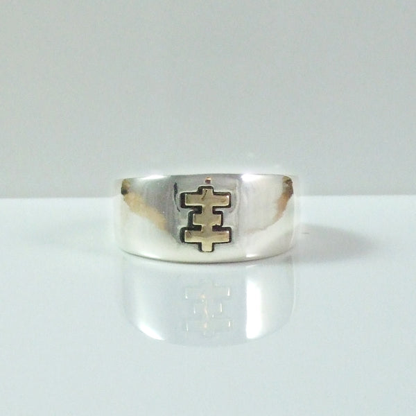 14K Yellow Gold and Sterling Silver Psychic Cross Ring